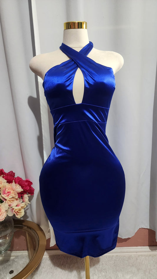 Party Dress Royal Blue Halter Neck Bodycon Dress