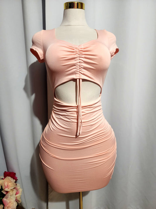 Party Dress Ruched Drawstring Knot Cut Out Bodycon Dress