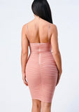 Pink Ruched Mesh bodycon Dress