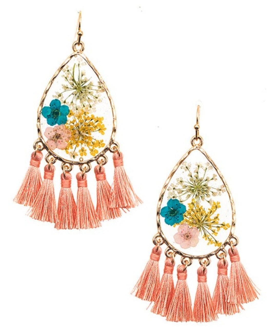 YD Boutique LLC Earrings Peach Floral Resin Teardrop Tassel Earring