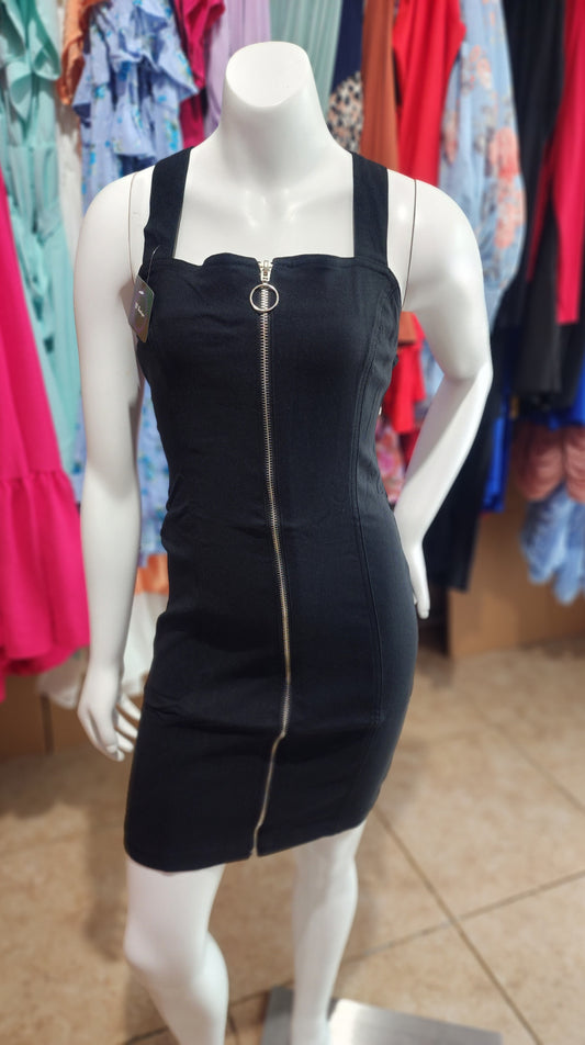 Black Front Zip Mini Dress