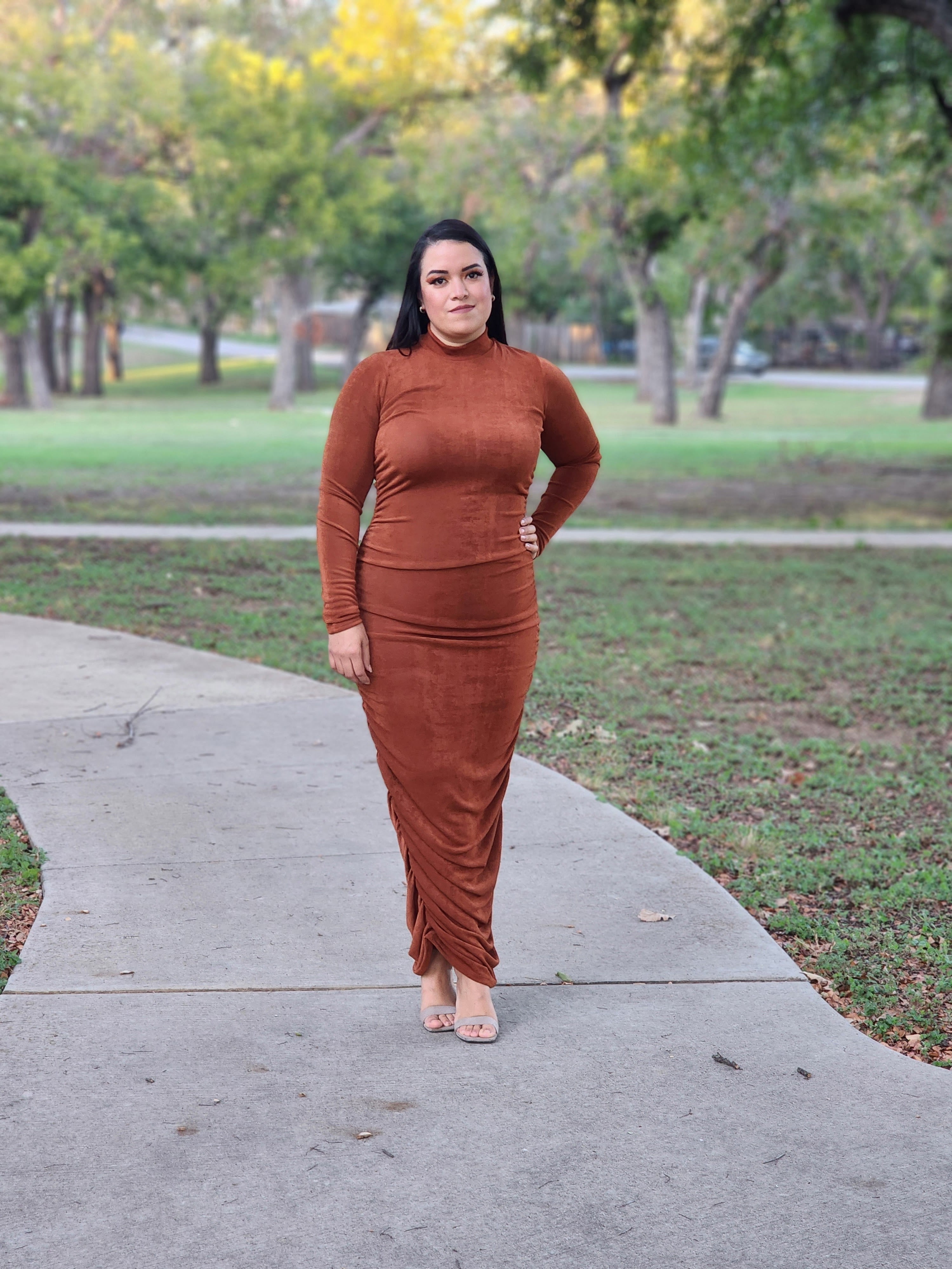 Vestido sedoso de manga larga -Cooper