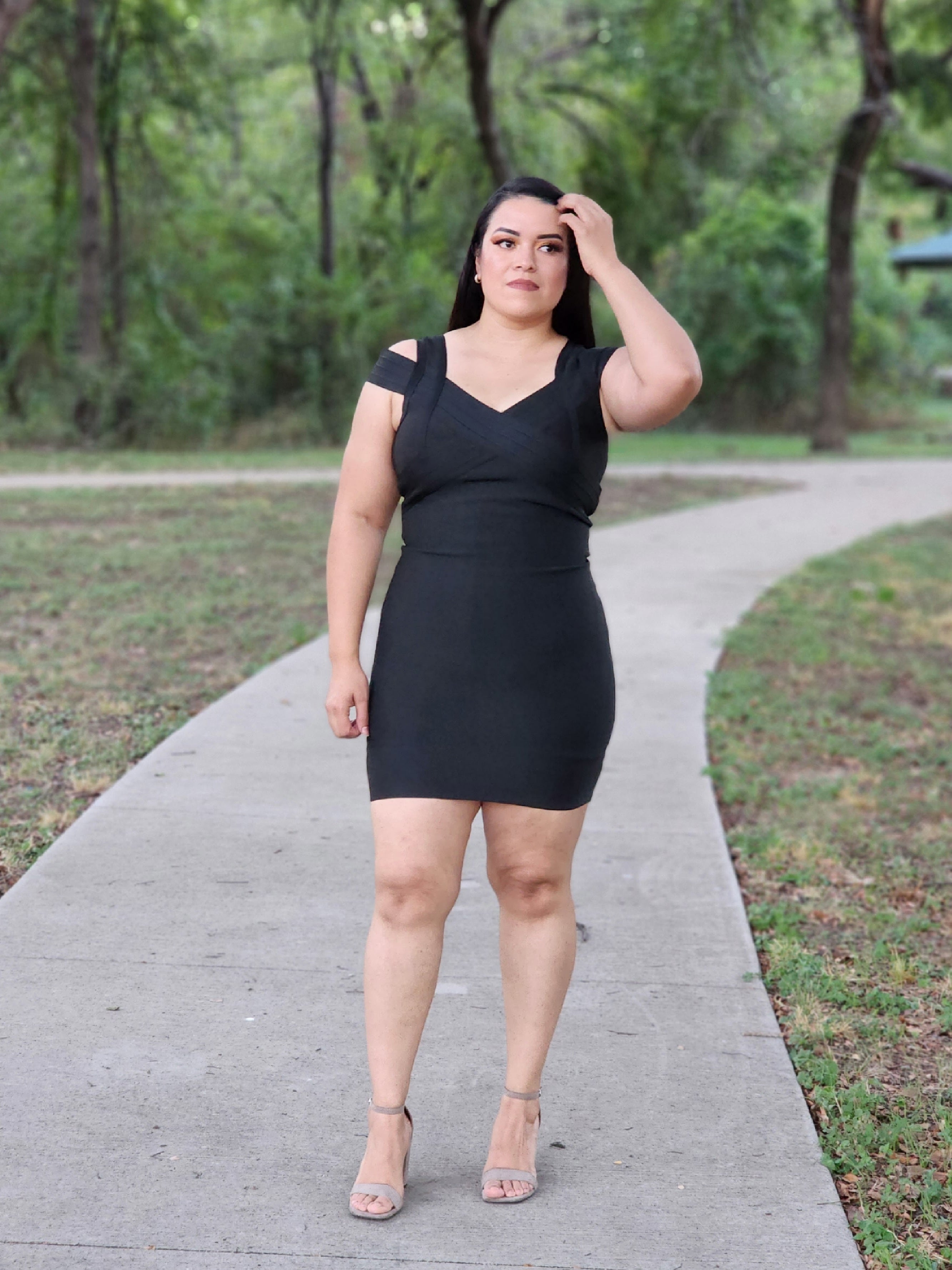 Black V Neck Bandage Dress