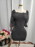 Black Floral Smocked Off Shoulder Dress