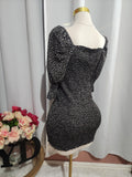 Black Floral Smocked Off Shoulder Dress