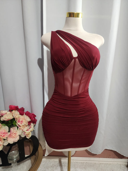 Burgundy One Shoulder Dress