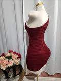 Burgundy One Shoulder Dress