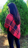 Mock Neck Plaid knit Poncho.