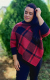 Mock Neck Plaid knit Poncho.