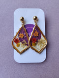 Real Pressed Dried Red and Orange Flower Resin Earringsy