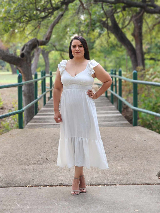 Casual Dress Smocked Ruffle hem Midi Dress