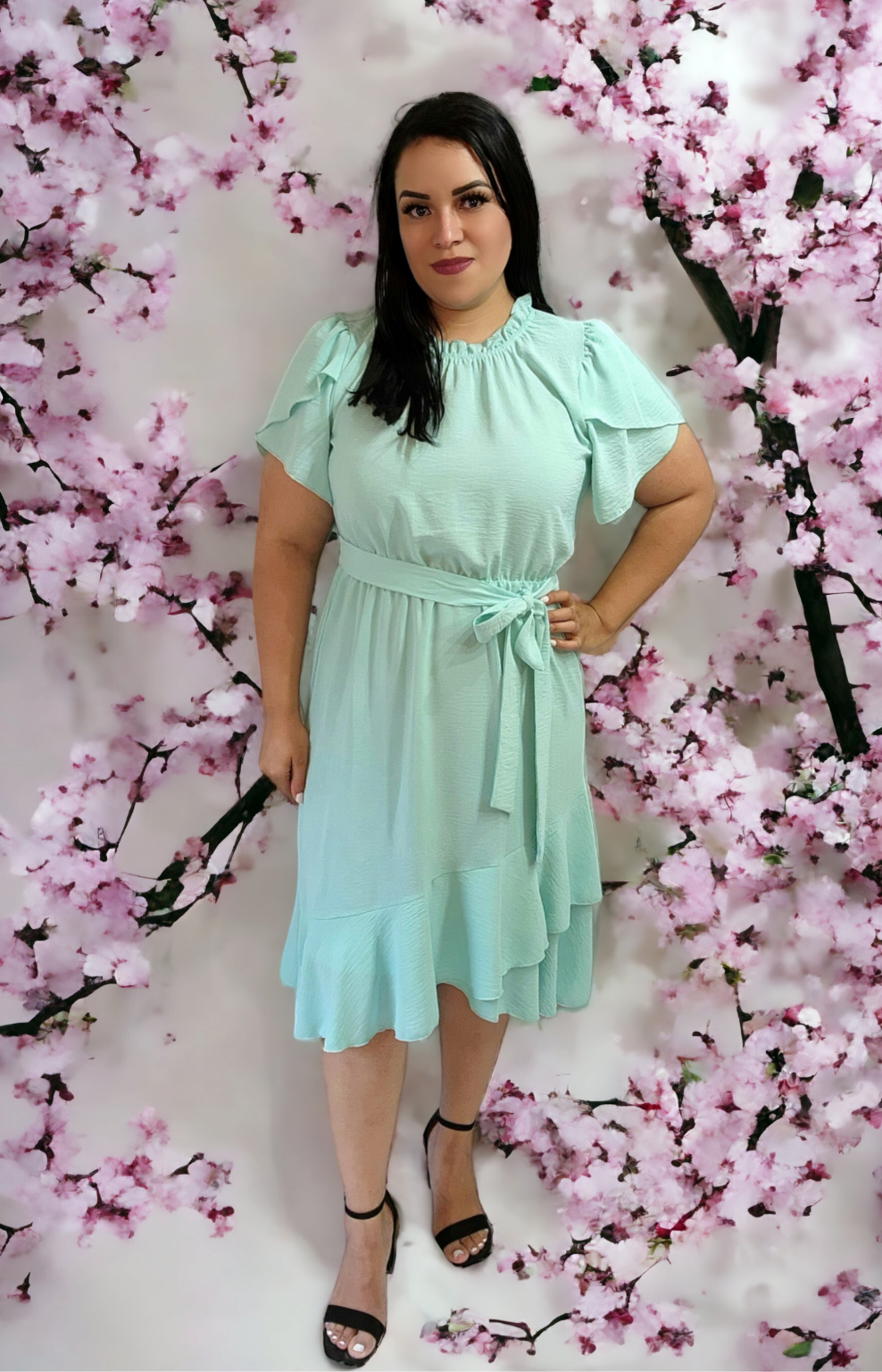Vestido modesto de manga corta de tulipán tejido - Menta