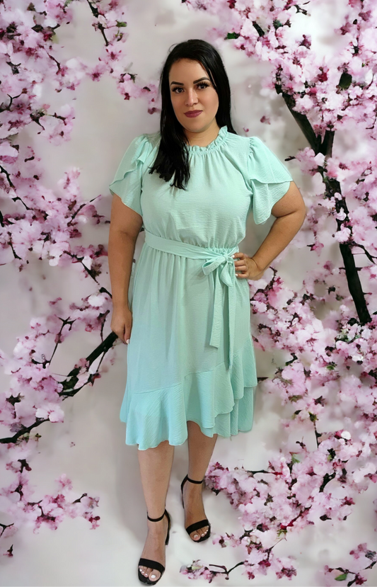 Vestido modesto de manga corta de tulipán tejido - Menta