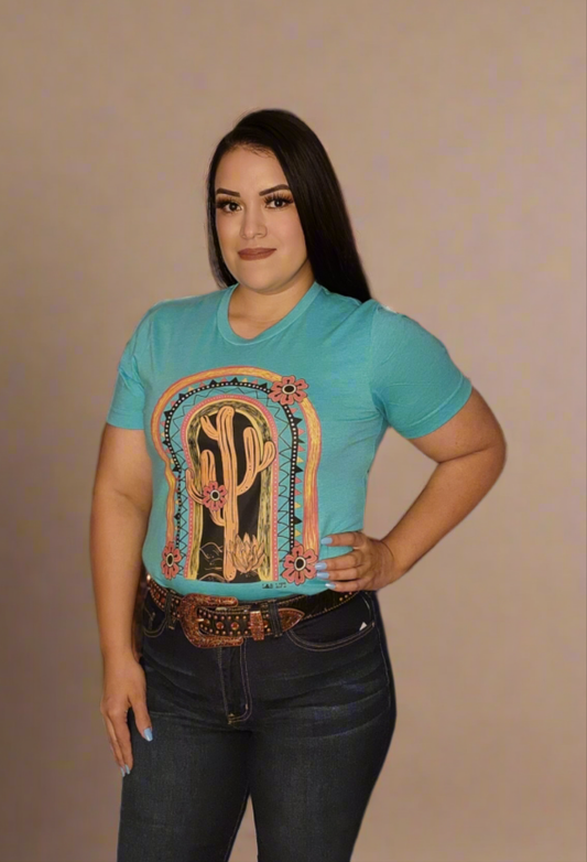 Turquoise Somerset Cactus Graphic Tee