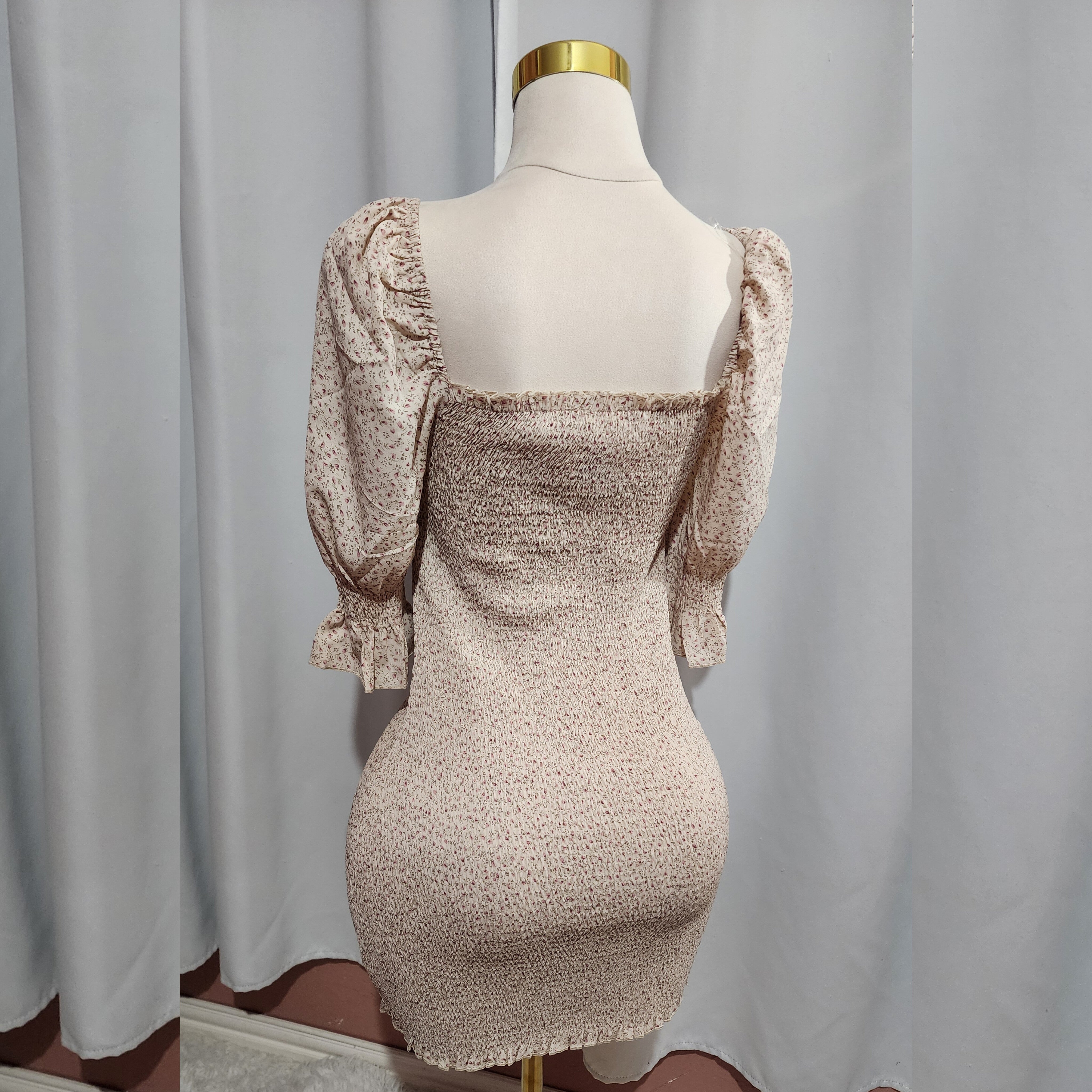 Party Dress Beige Floral Off Shoulder Dress