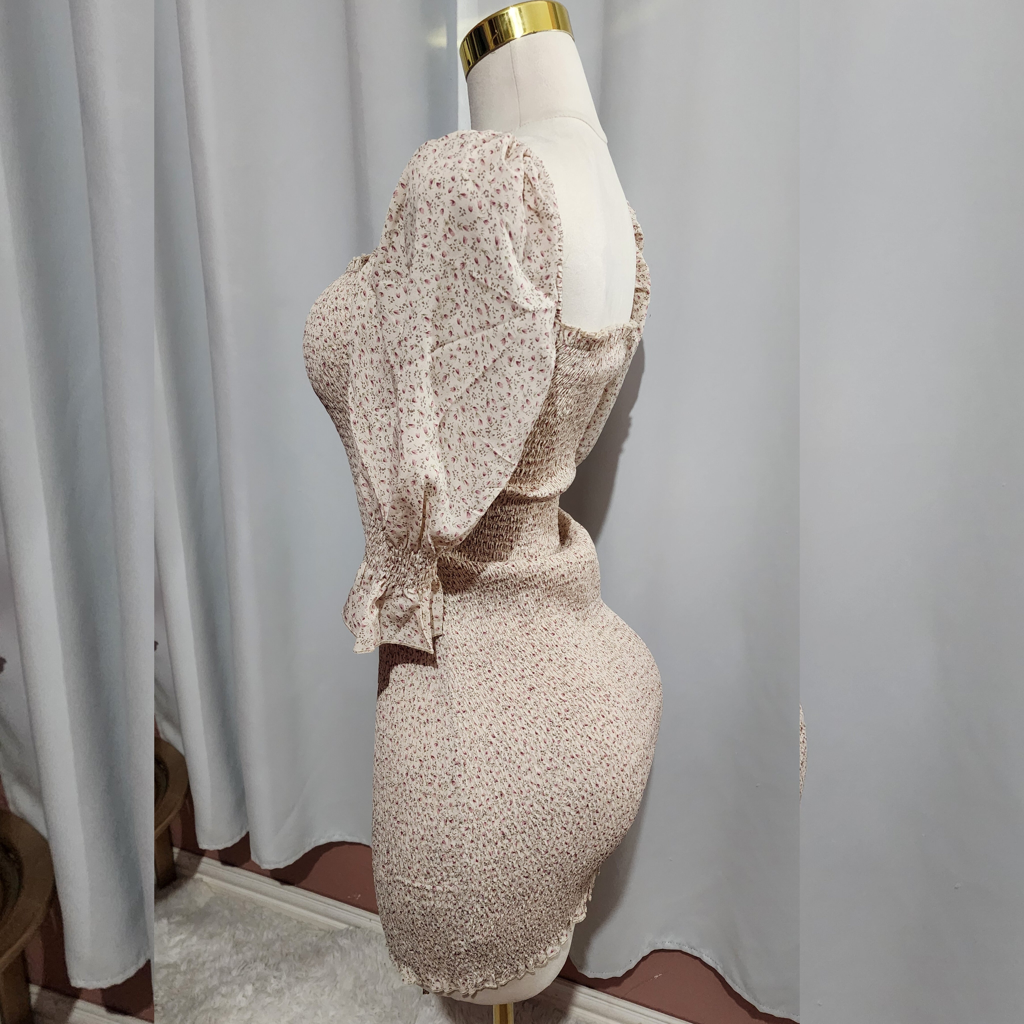 Party Dress Beige Floral Off Shoulder Dress