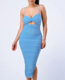 Party Dress Light blue Front Cut out Dress 