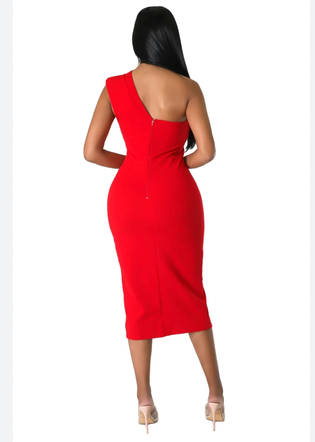 Party Dress One Shoulder Slide Slit Dress -Red