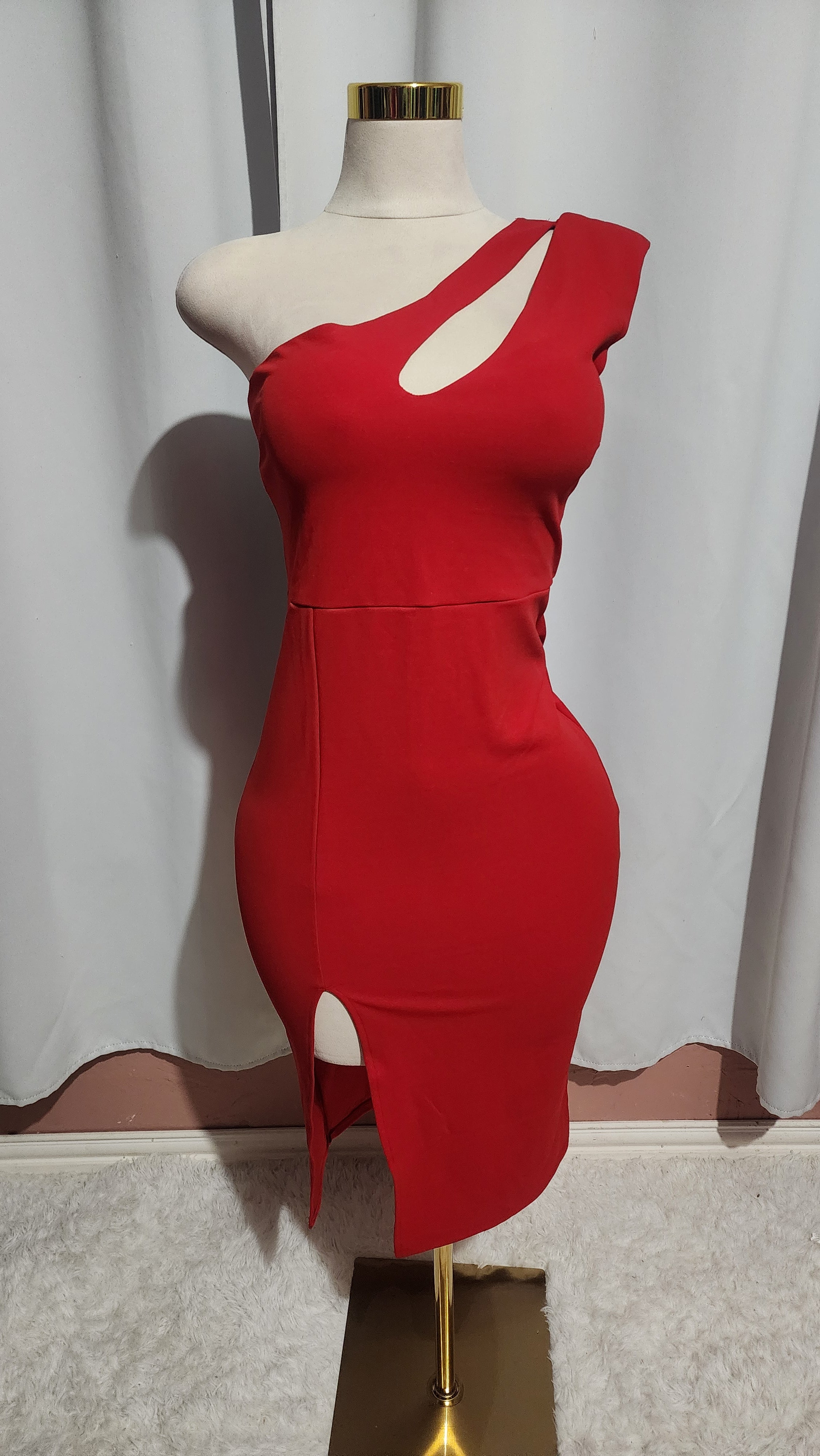 Party Dress One Shoulder Slide Slit Dress -Red