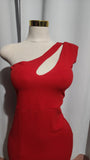 Party Dress One Shoulder Slide Slit Dress -Red