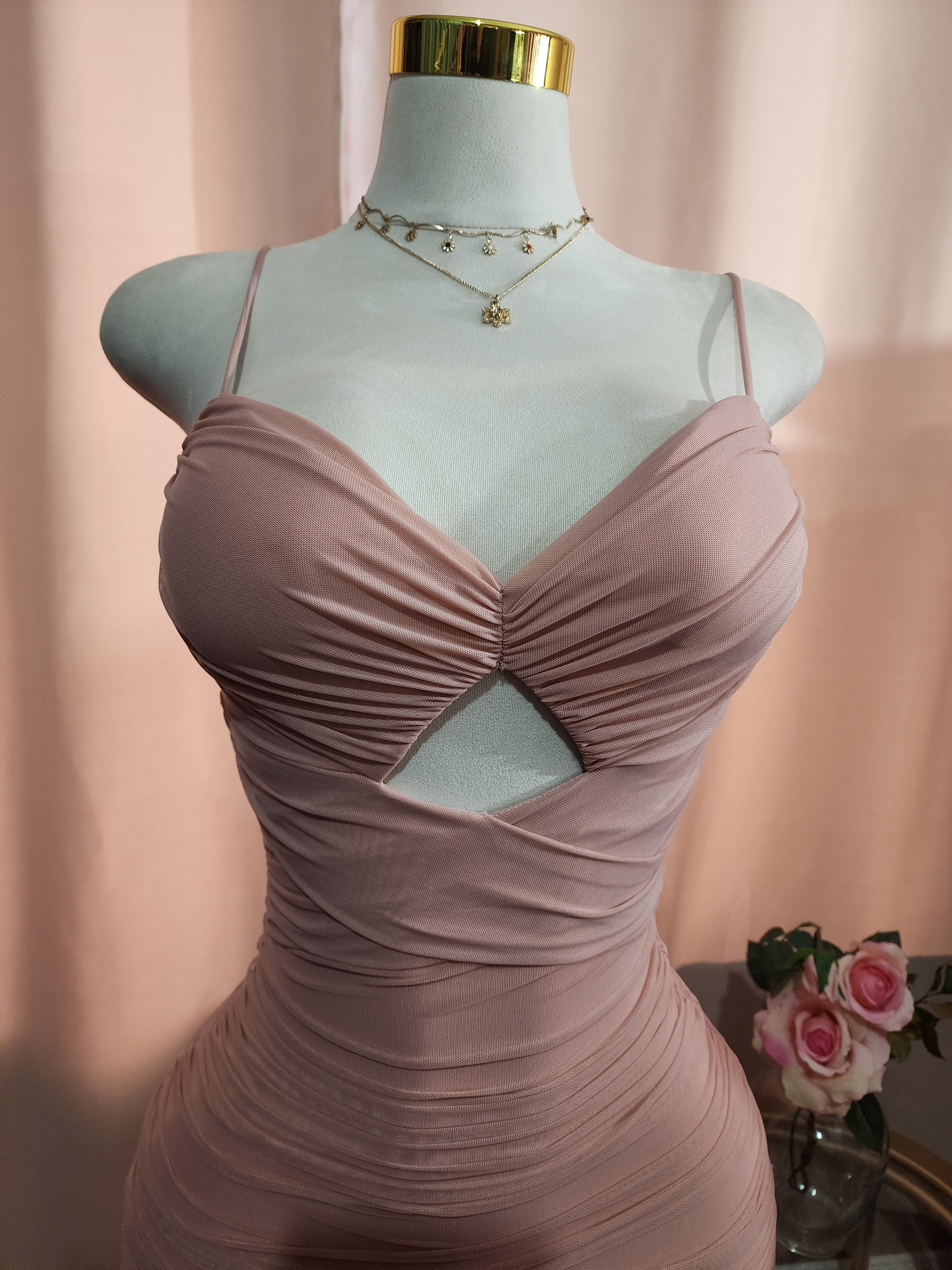 Party_Dress_Pink_Ruched_Mesh_bodycon_Dress