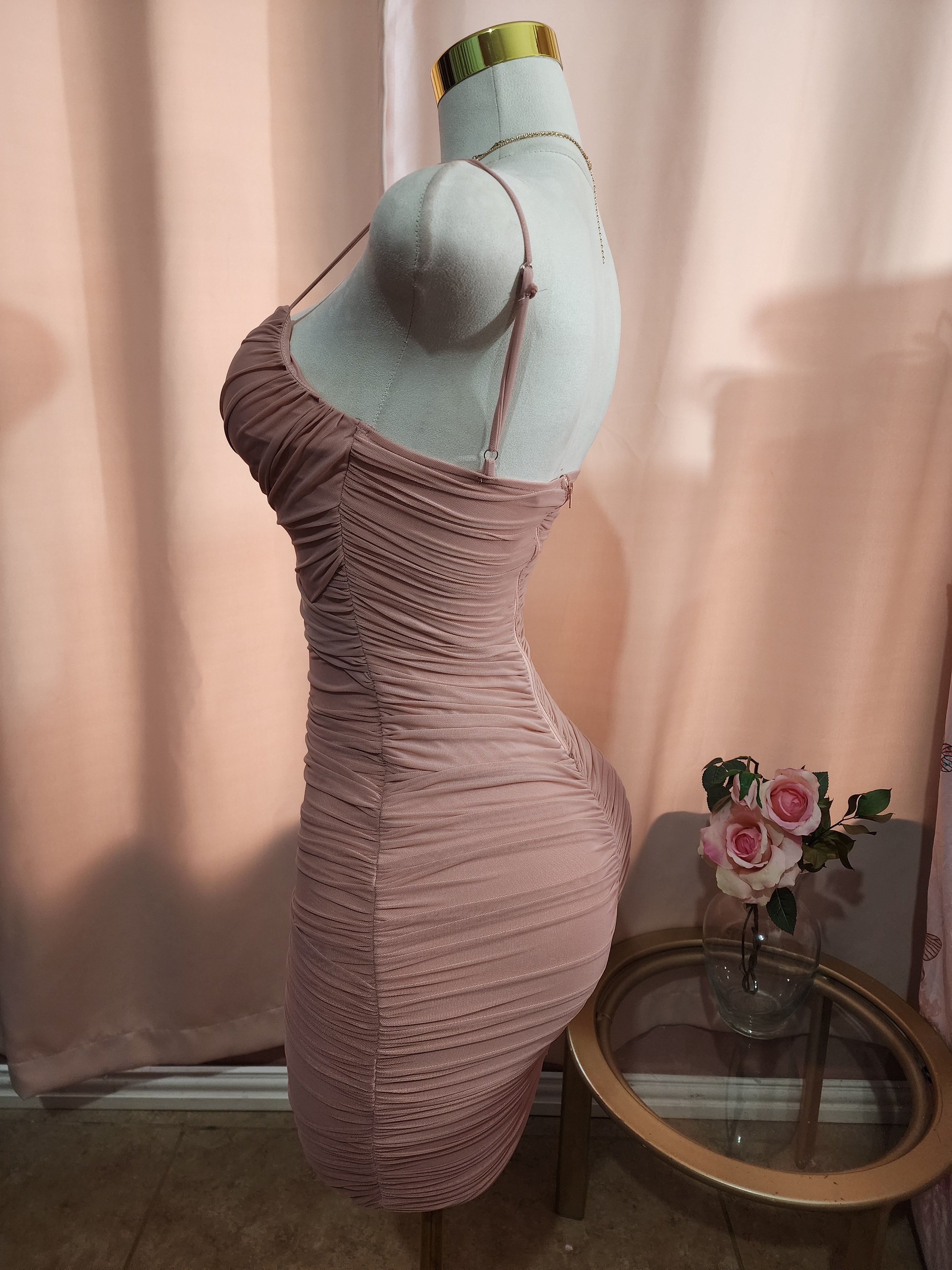 Party_Dress_Pink_Ruched_Mesh_bodycon_Dress