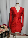 Party Dress Red long-sleeved dress with V-neckline