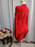 Party Dress Red long-sleeved dress with V-neckline
