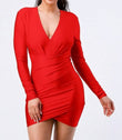 Party Dress Red long-sleeved dress with V-neckline
