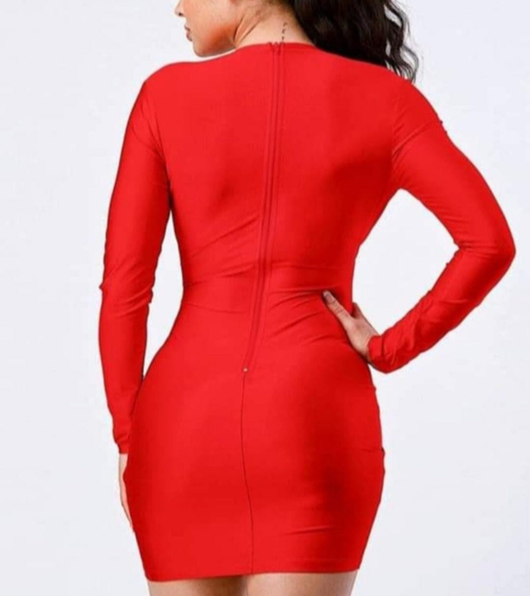 Party Dress Red long-sleeved dress with V-neckline