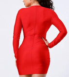 Party Dress Red long-sleeved dress with V-neckline