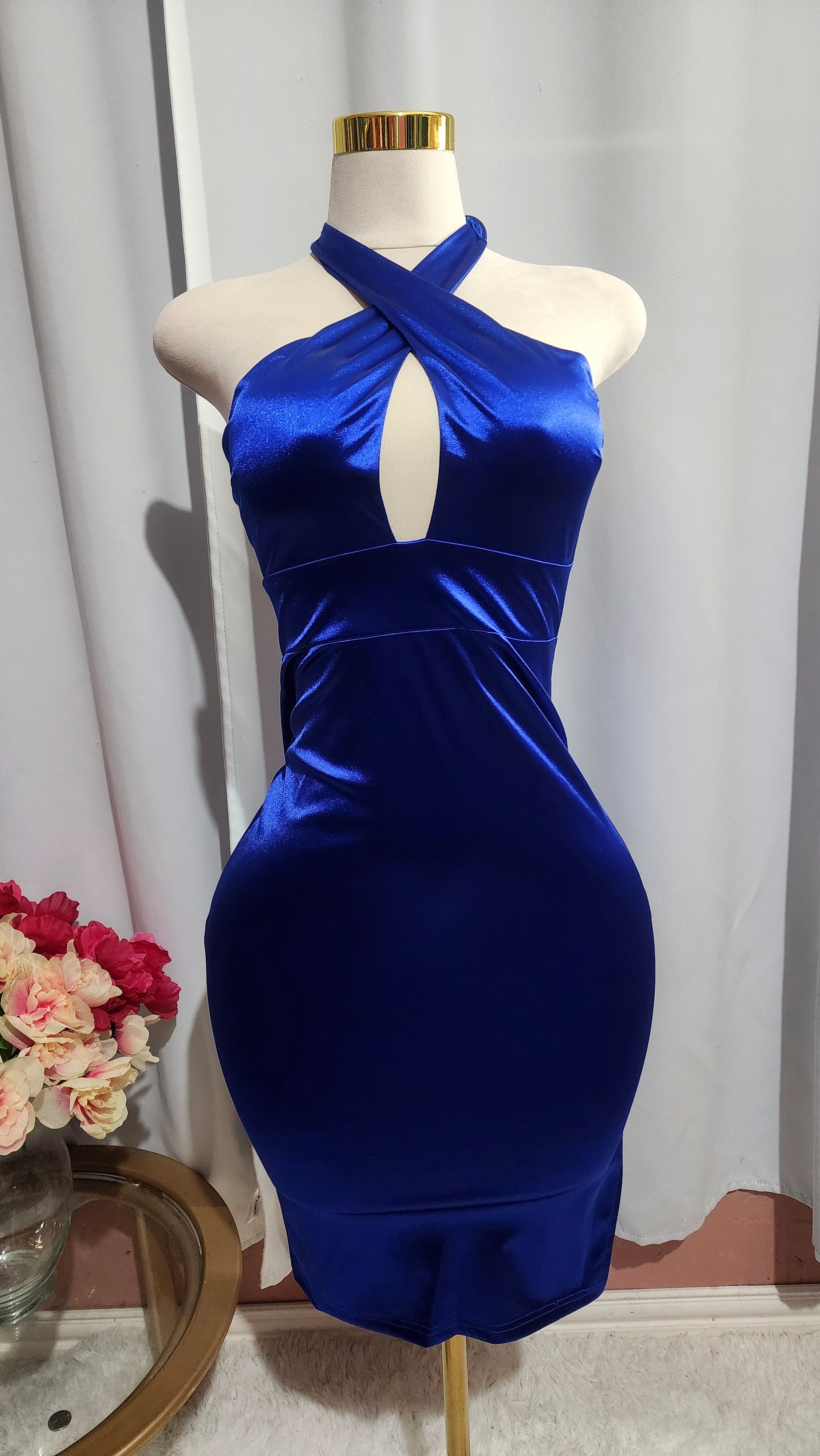 Party Dress Royal Blue Halter Neck Bodycon Dress