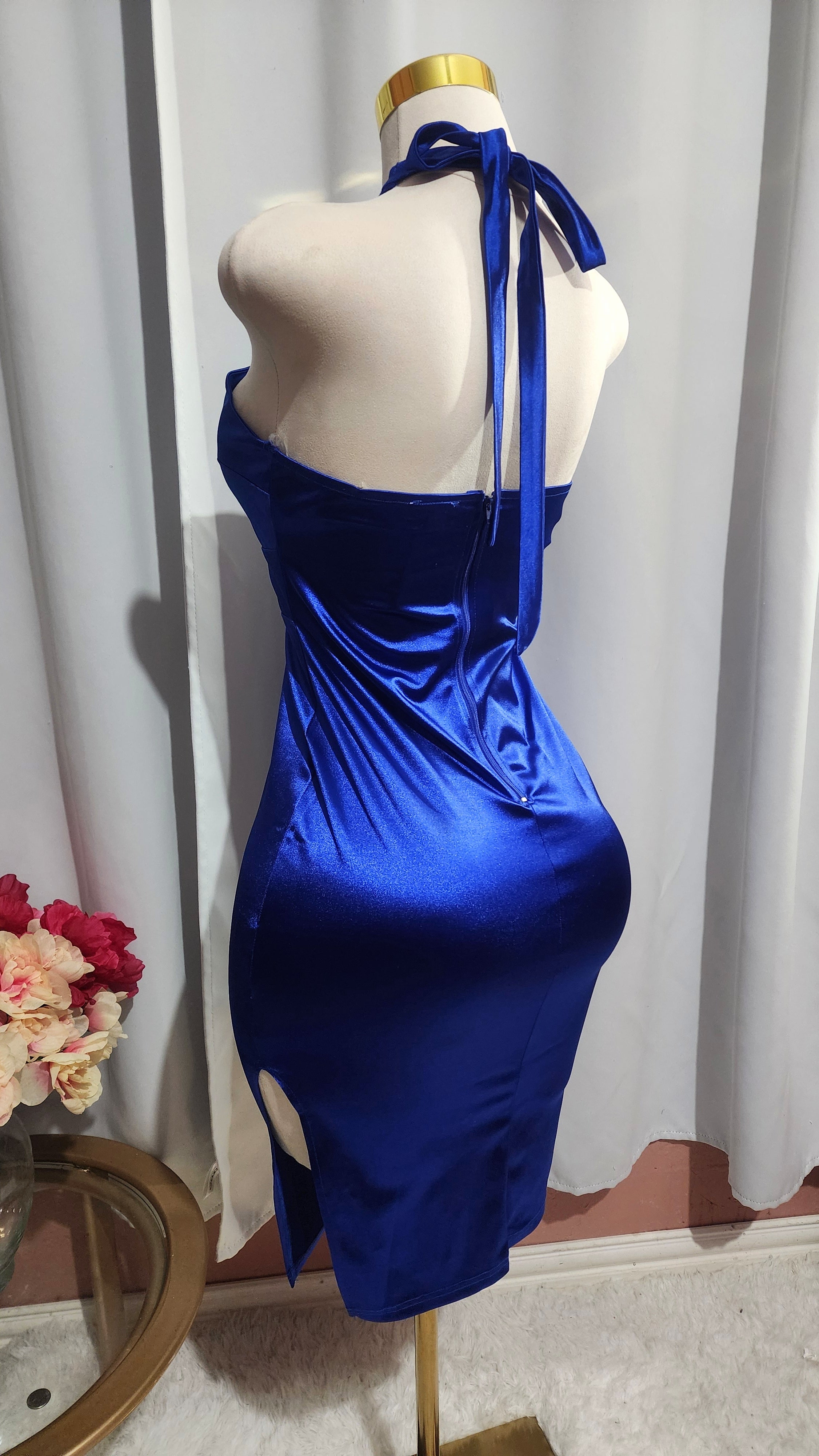 Party Dress Royal Blue Halter Neck Bodycon Dress