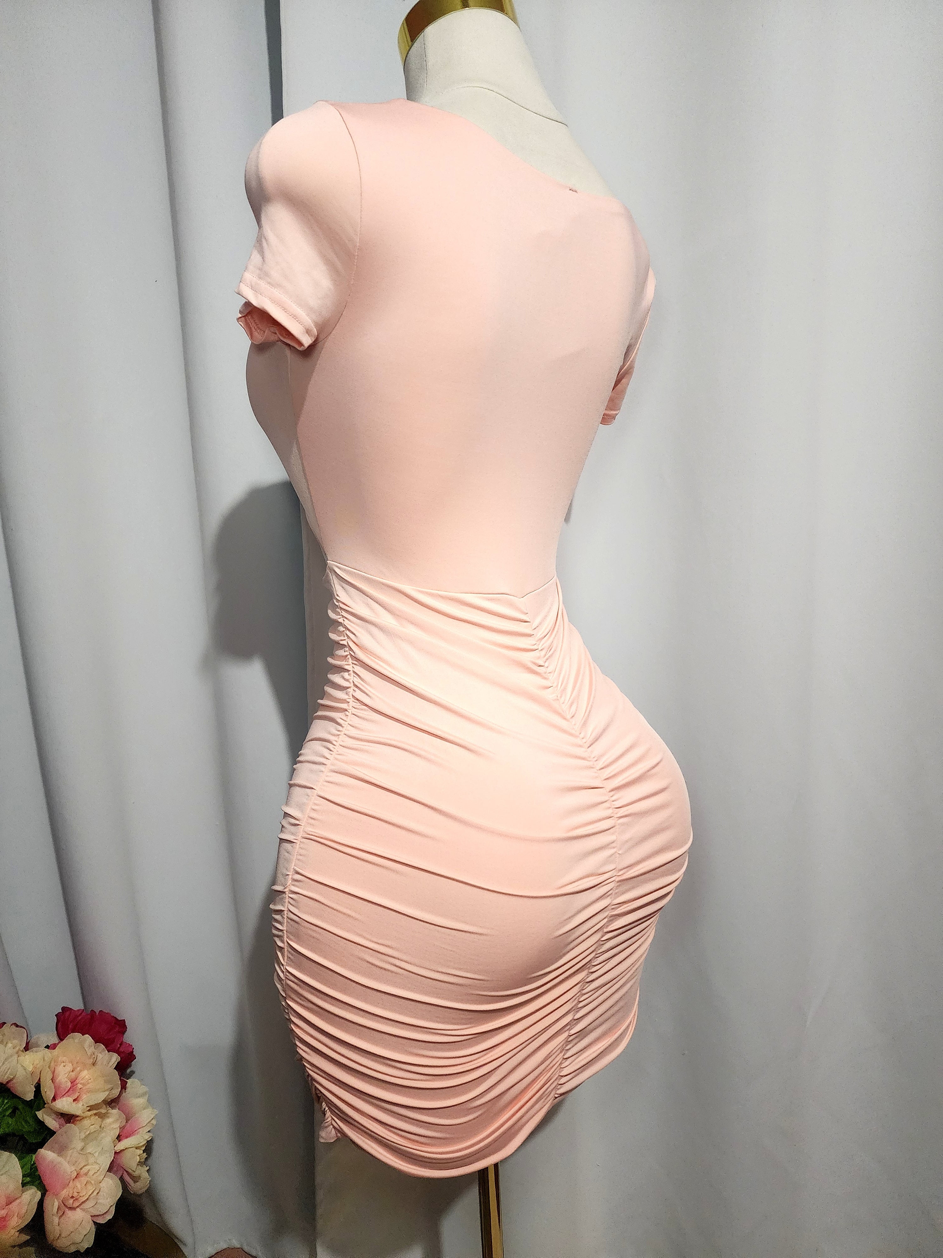 Party Dress Ruched Drawstring Knot Cut Out Bodycon Dress