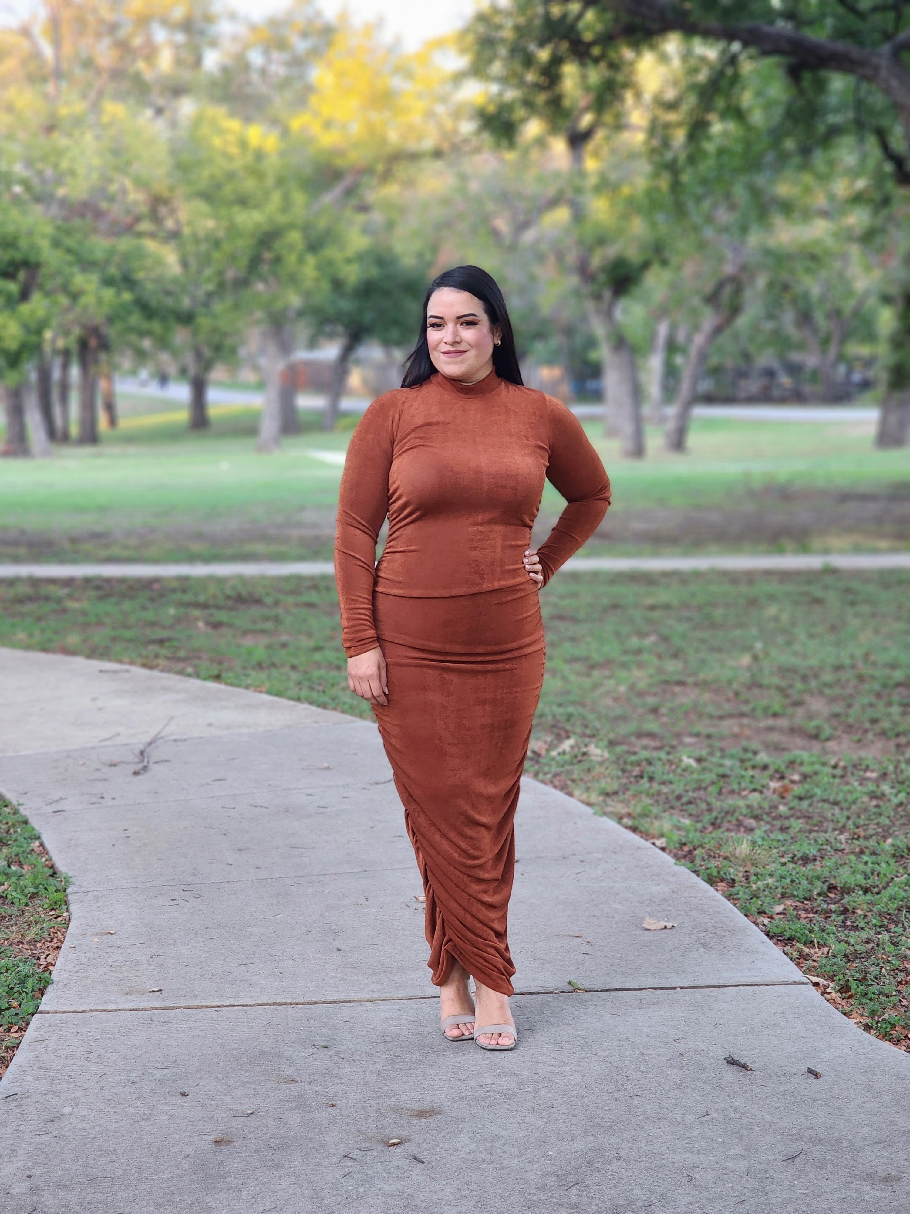 Party Dress Silky Smooth Long Sleeves Dress copper