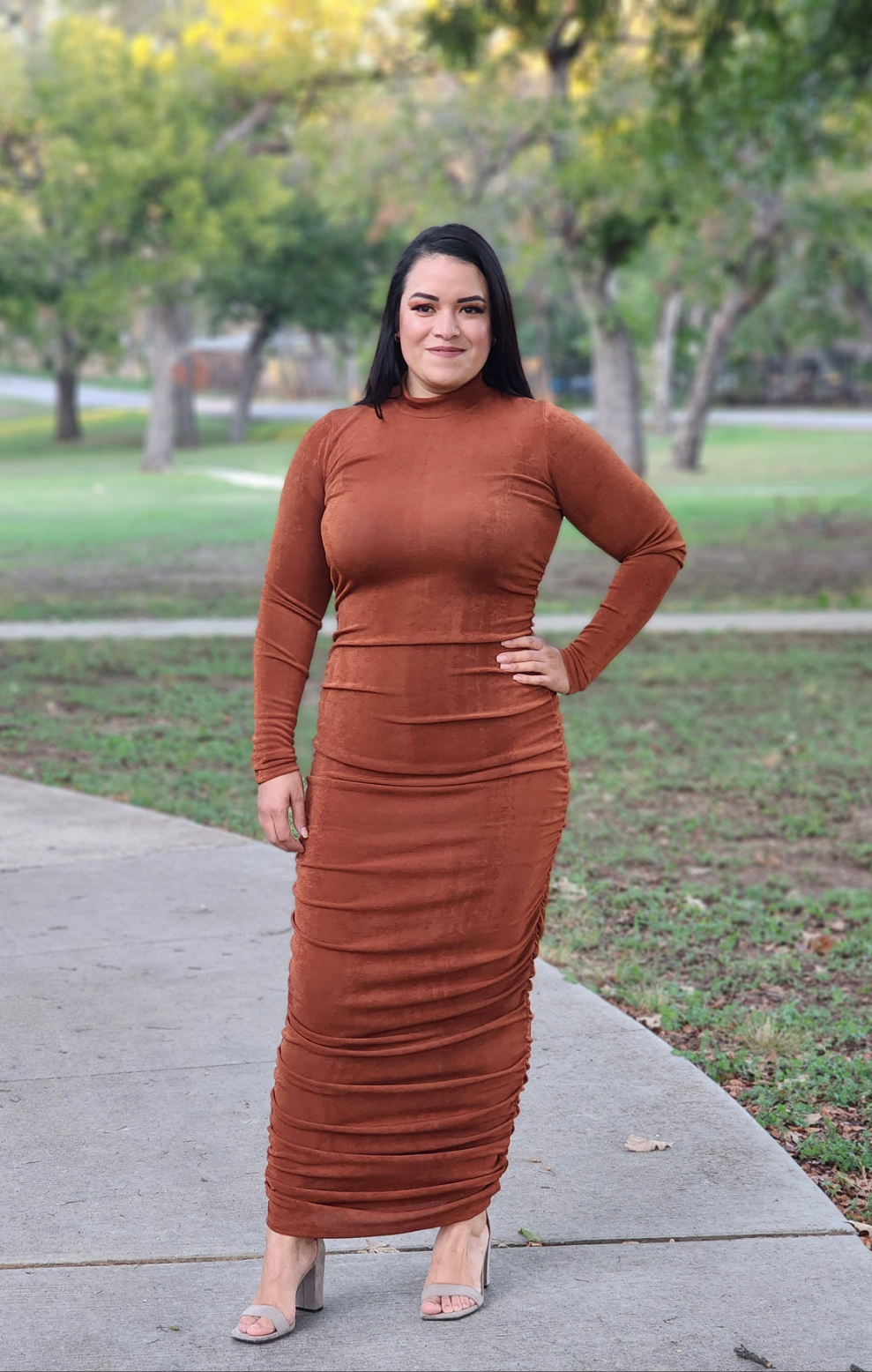 Party Dress Silky Smooth Long Sleeves Dress copper