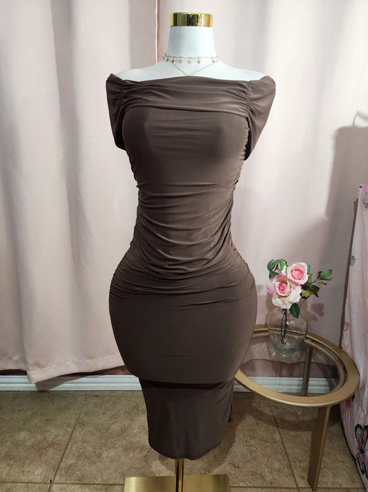 Party Dress Stretch brown Midi Dress