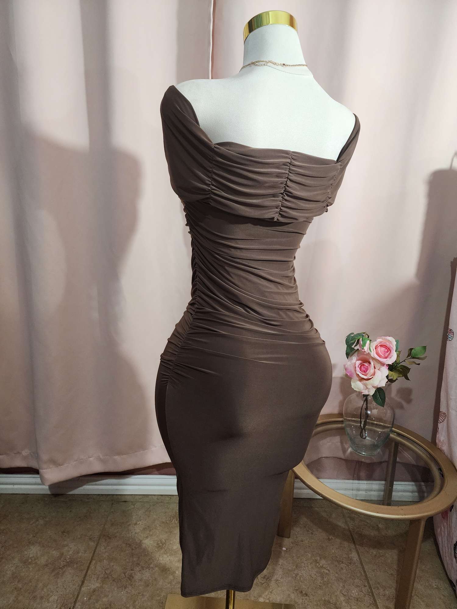 Party Dress Stretch brown Midi Dress