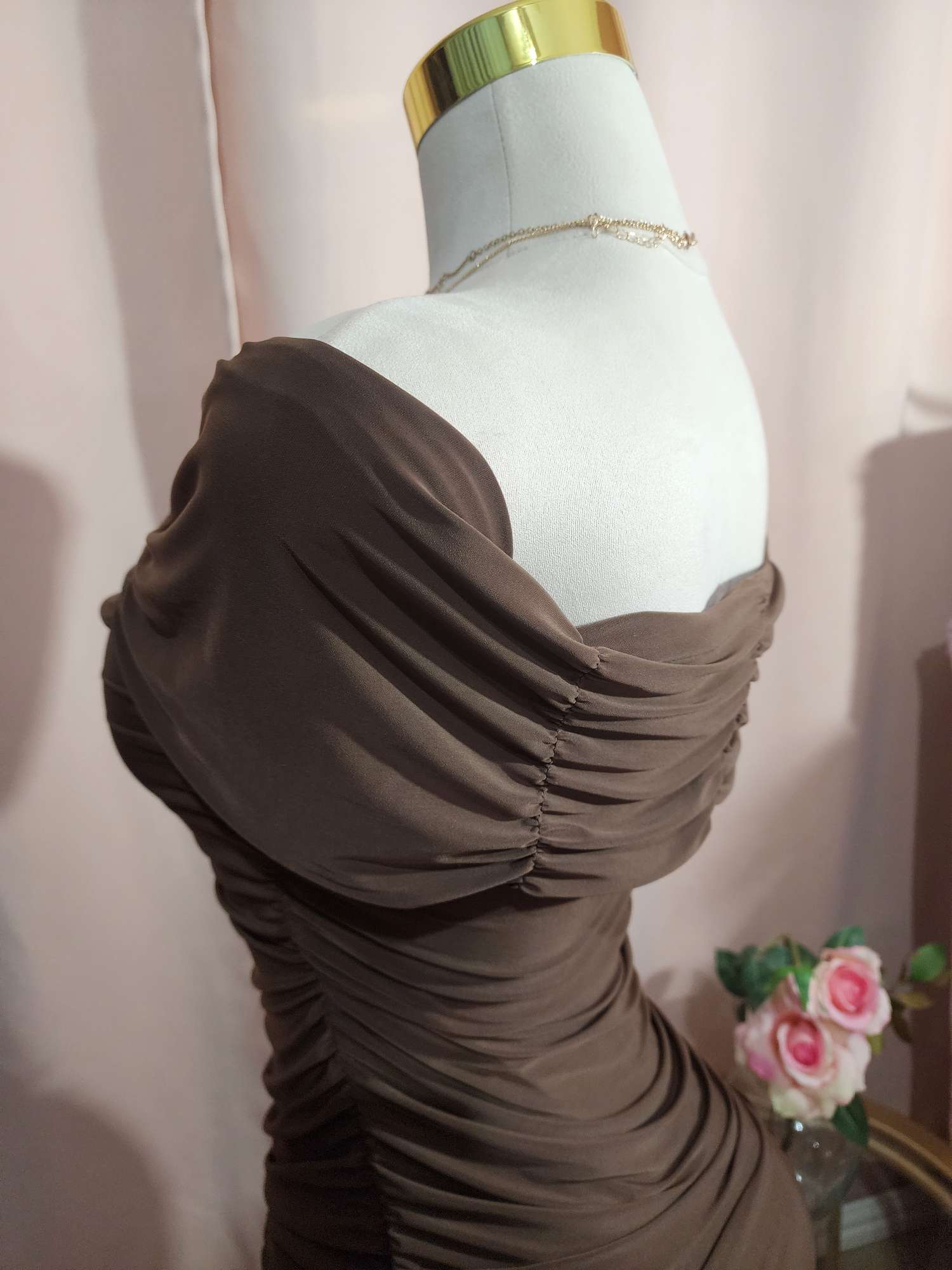 Party Dress Stretch brown Midi Dress