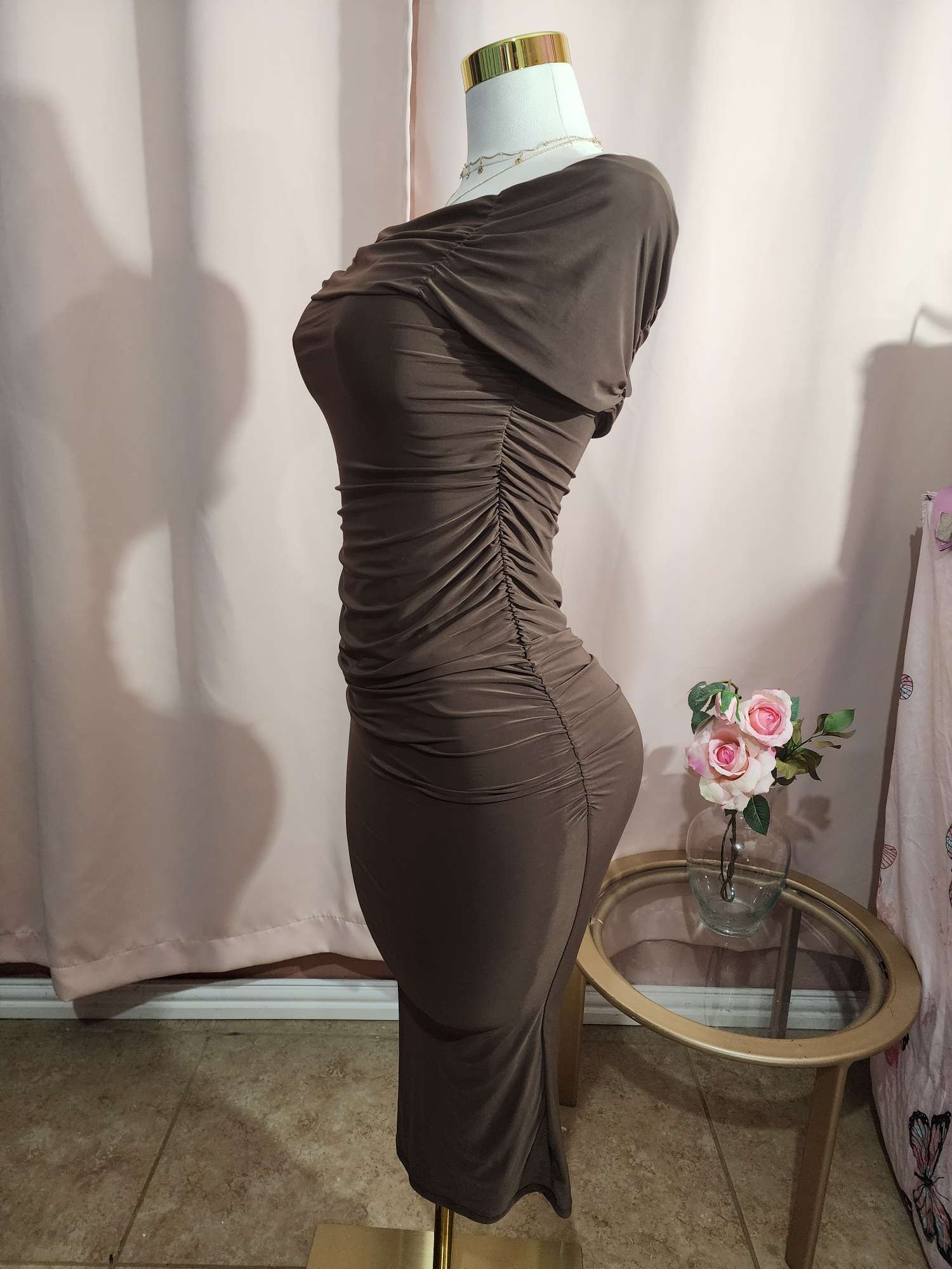 Party Dress Stretch brown Midi Dress 