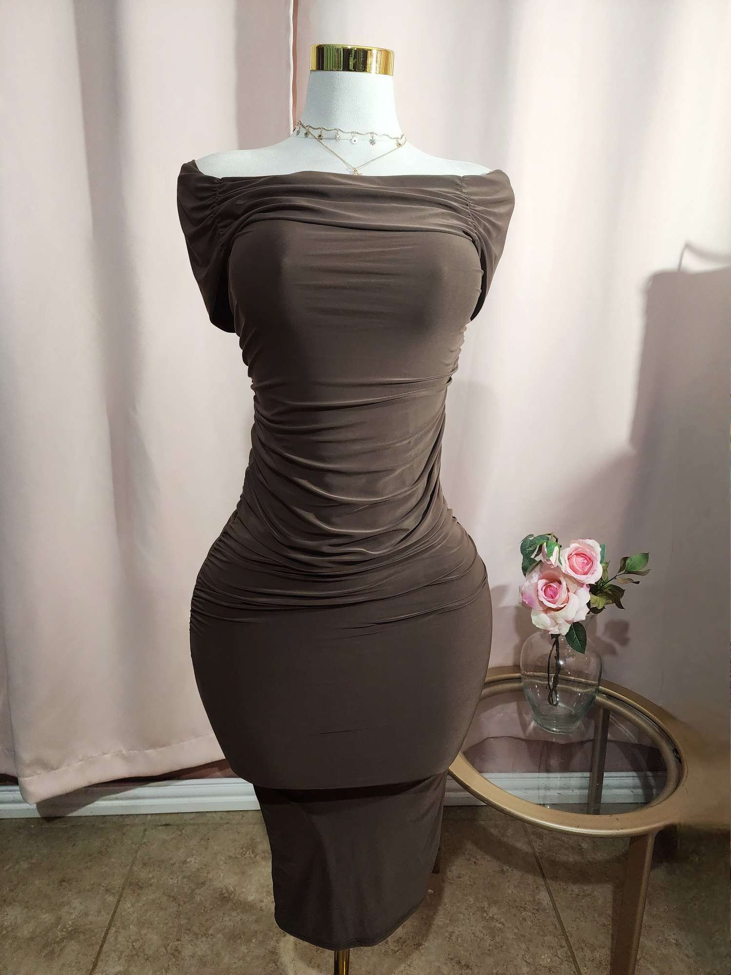 Party Dress Stretch brown Midi Dress