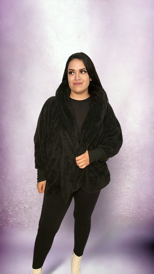 Chaqueta de sherpa con capucha Teddy -Negro