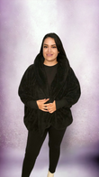 Teddy Hooded Sherpa Jacket -Black