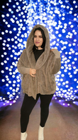 Teddy Hooded Sherpa Jacket - Tan