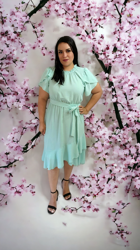Vestido modesto de manga corta de tulipán tejido - Menta