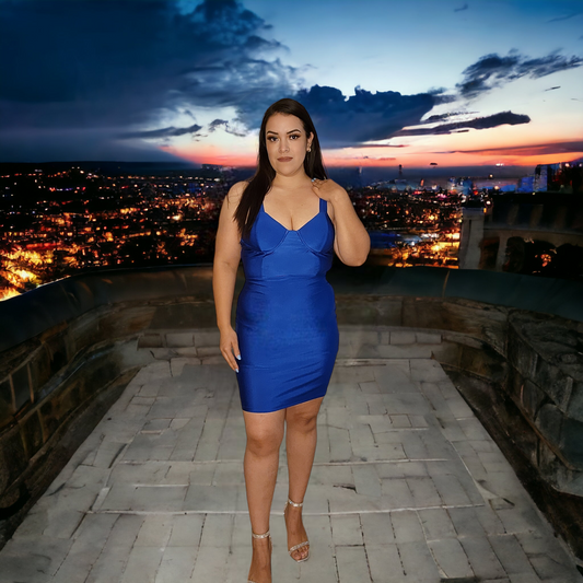 Minivestido corpiño de satén azul real