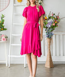 Vestido modesto de manga corta de tulipán tejido - Fucsia