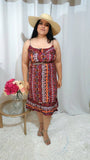 Vestido midi con tirantes finos y dobladillo con volantes