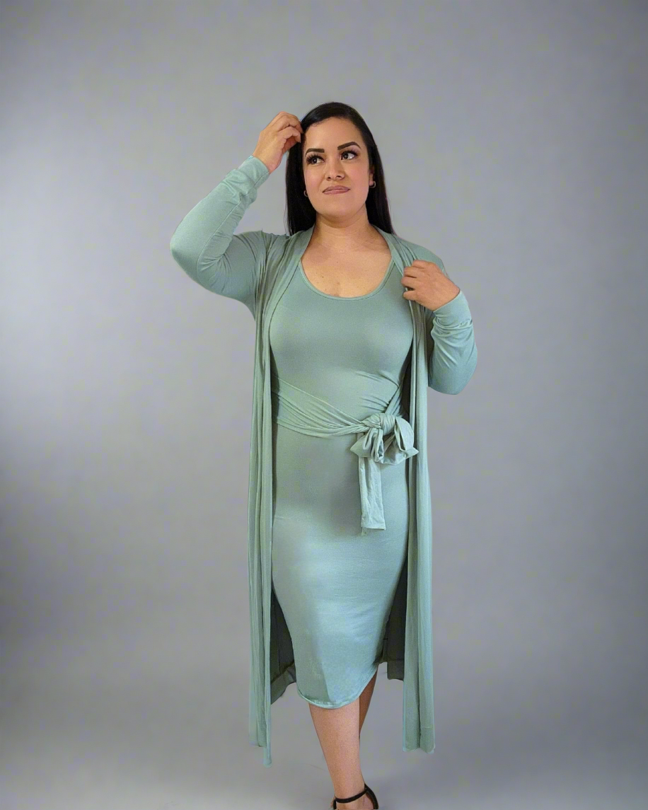 Sage - 2 pc Cardigan and Dress set