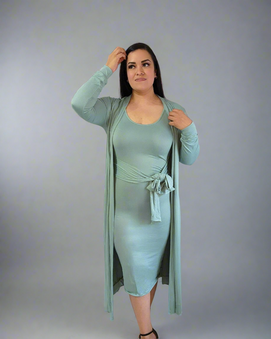 Sage - 2 pc Cardigan and Dress set